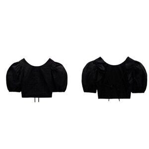 NEW ZARA EMBROIDERED EYELET CROP TOP BLACK | 7521/008